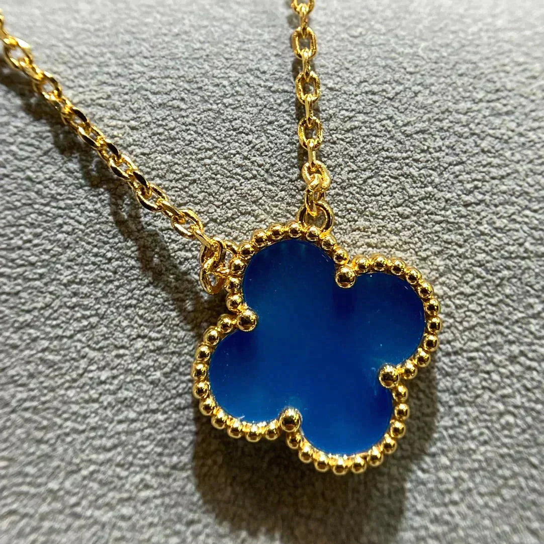 [：Polaidi Jewelry]クローバー 15MM ブルーアゲートネックレス