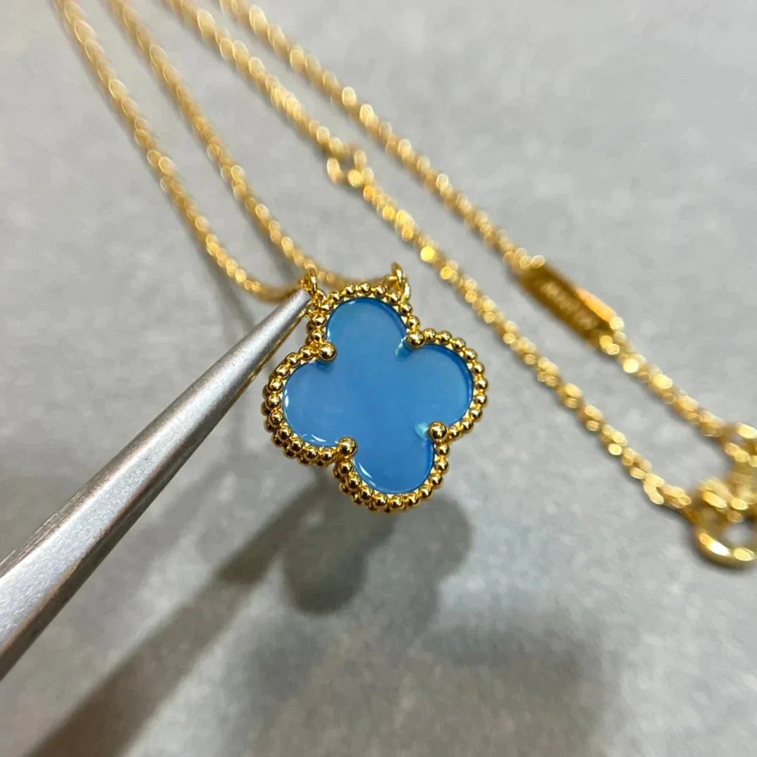 [：Polaidi Jewelry]クローバー 15MM ブルーアゲートネックレス