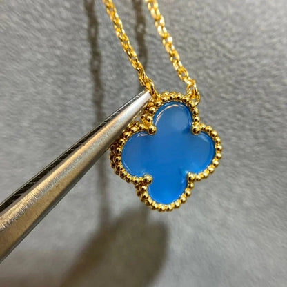 [：Polaidi Jewelry]クローバー 15MM ブルーアゲートネックレス
