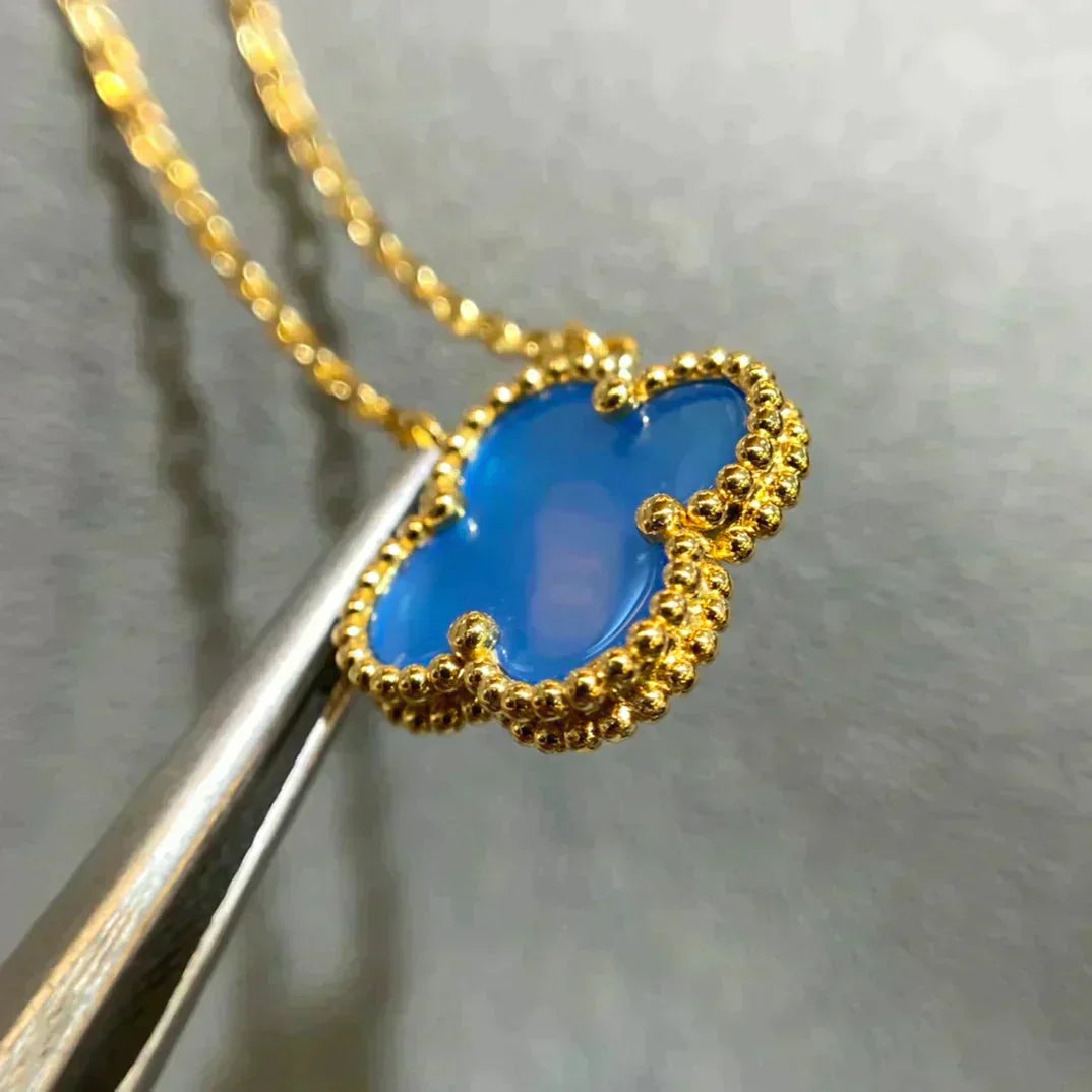 [Polaidi Jewelry]CLOVER 15MM BLUE AGATE NECKLACE