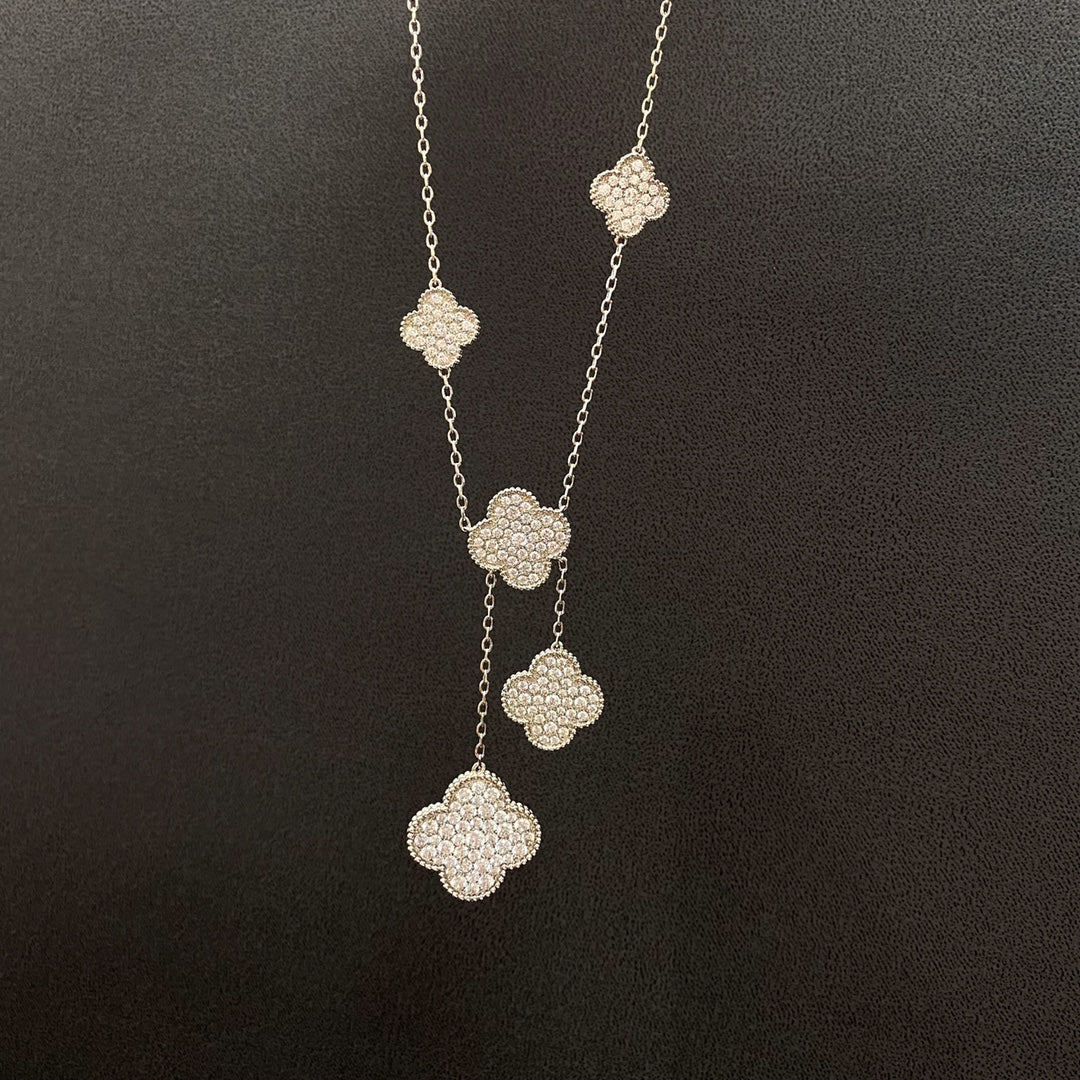 [：Polaidi Jewelry]クローバー 5モチーフ シルバーダイヤモンドネックレス