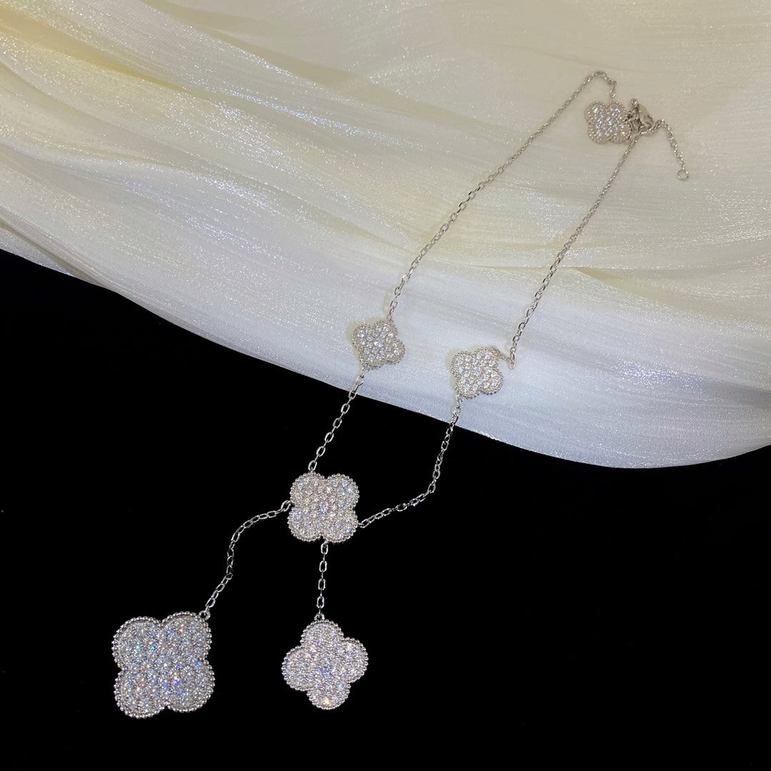 [：Polaidi Jewelry]クローバー 5モチーフ シルバーダイヤモンドネックレス