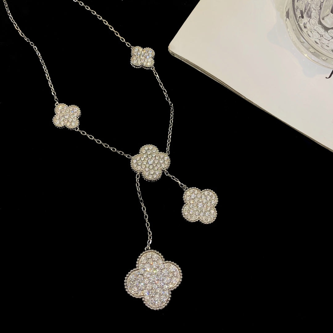 [：Polaidi Jewelry]クローバー 5モチーフ シルバーダイヤモンドネックレス