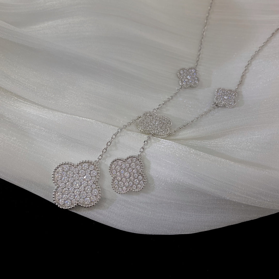 [：Polaidi Jewelry]クローバー 5モチーフ シルバーダイヤモンドネックレス