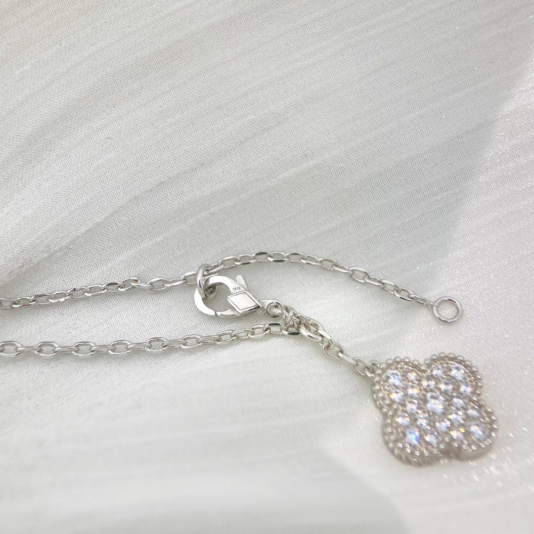 [Polaidi Jewelry]CLOVER 5 MOTIFS SILVER DIAMONDS NECKLACE