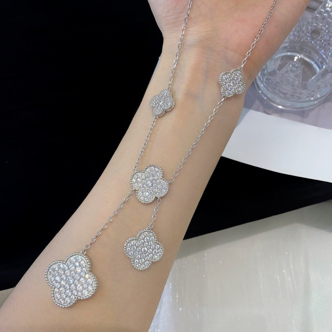 [：Polaidi Jewelry]クローバー 5モチーフ シルバーダイヤモンドネックレス