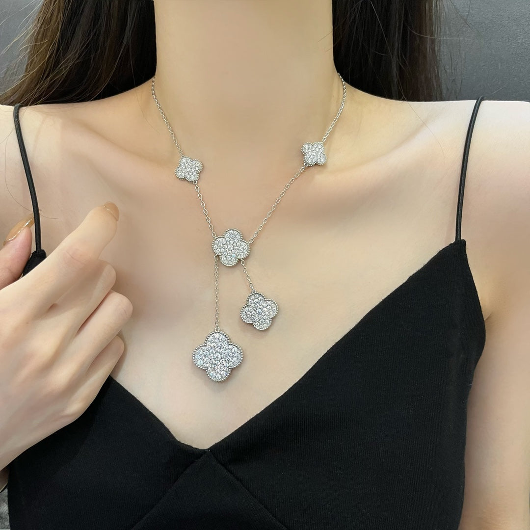 [：Polaidi Jewelry]クローバー 5モチーフ シルバーダイヤモンドネックレス