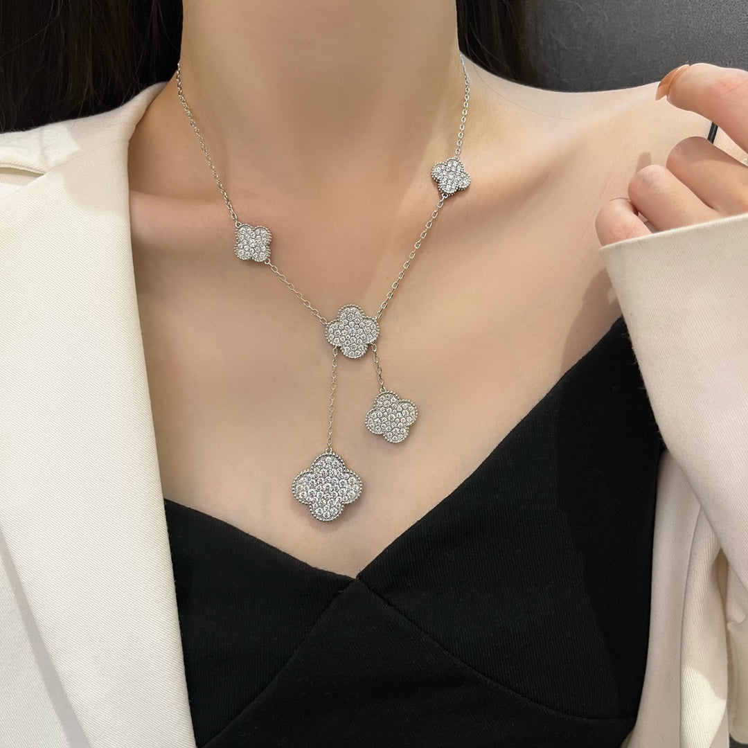 [：Polaidi Jewelry]クローバー 5モチーフ シルバーダイヤモンドネックレス