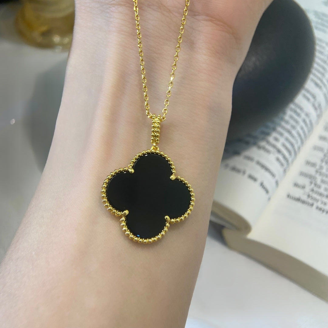 [：Polaidi Jewelry]CLOVER 25MM NECKLACE GOLD ONYX