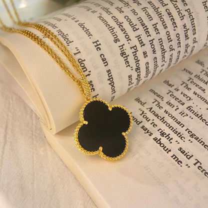 [：Polaidi Jewelry]CLOVER 25MM NECKLACE GOLD ONYX