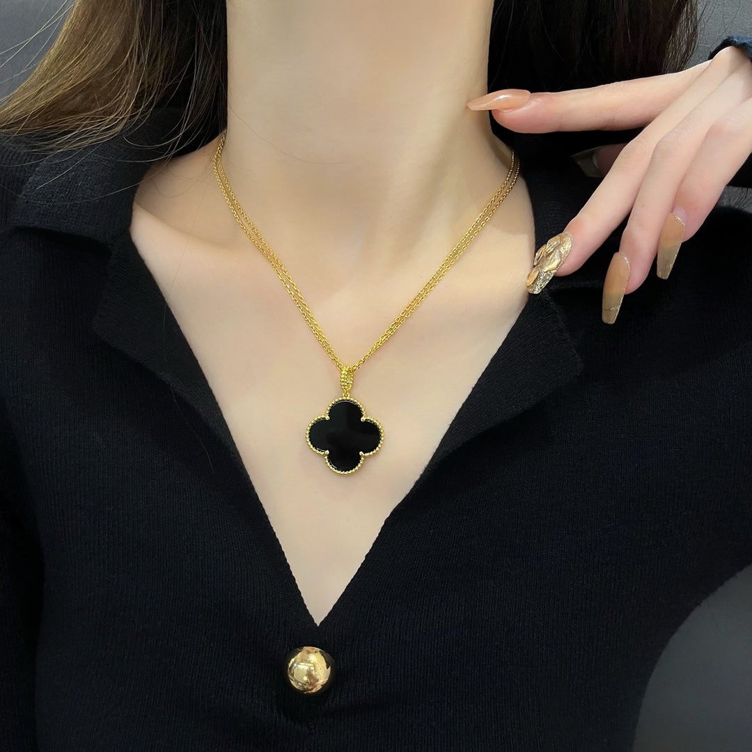 [Polaidi Jewelry]CLOVER 25MM NECKLACE GOLD ONYX
