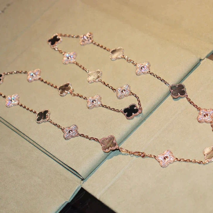 [：Polaidi Jewelry]クローバー 20モチーフ ダークMOP ダイヤモンド ネックレス