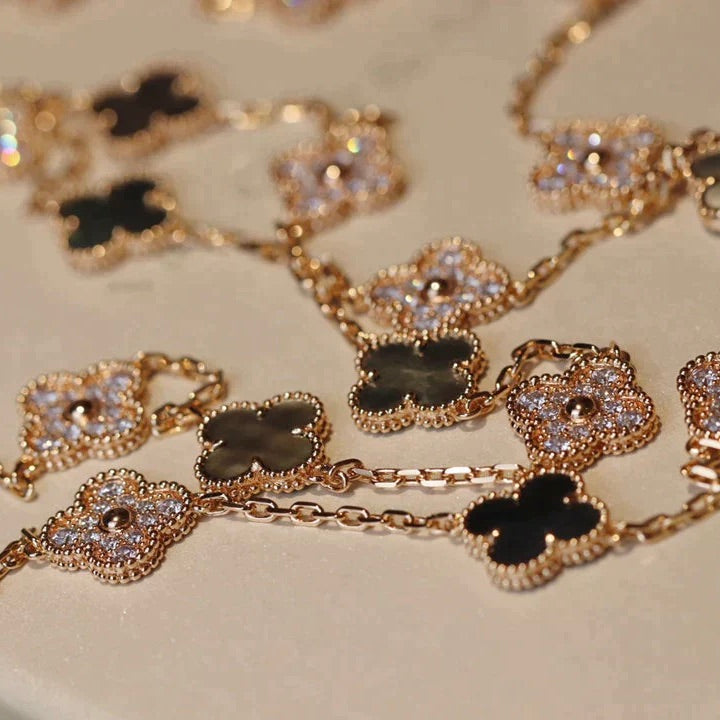 [：Polaidi Jewelry]クローバー 20モチーフ ダークMOP ダイヤモンド ネックレス