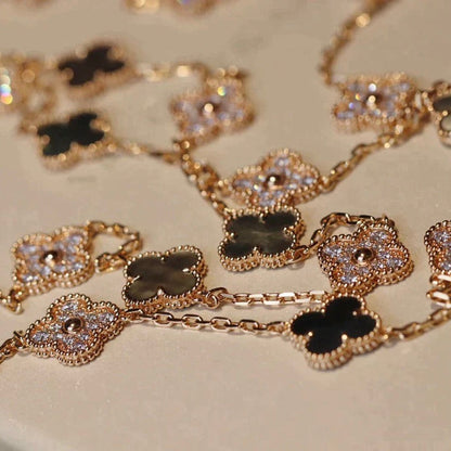 [：Polaidi Jewelry]クローバー 20モチーフ ダークMOP ダイヤモンド ネックレス