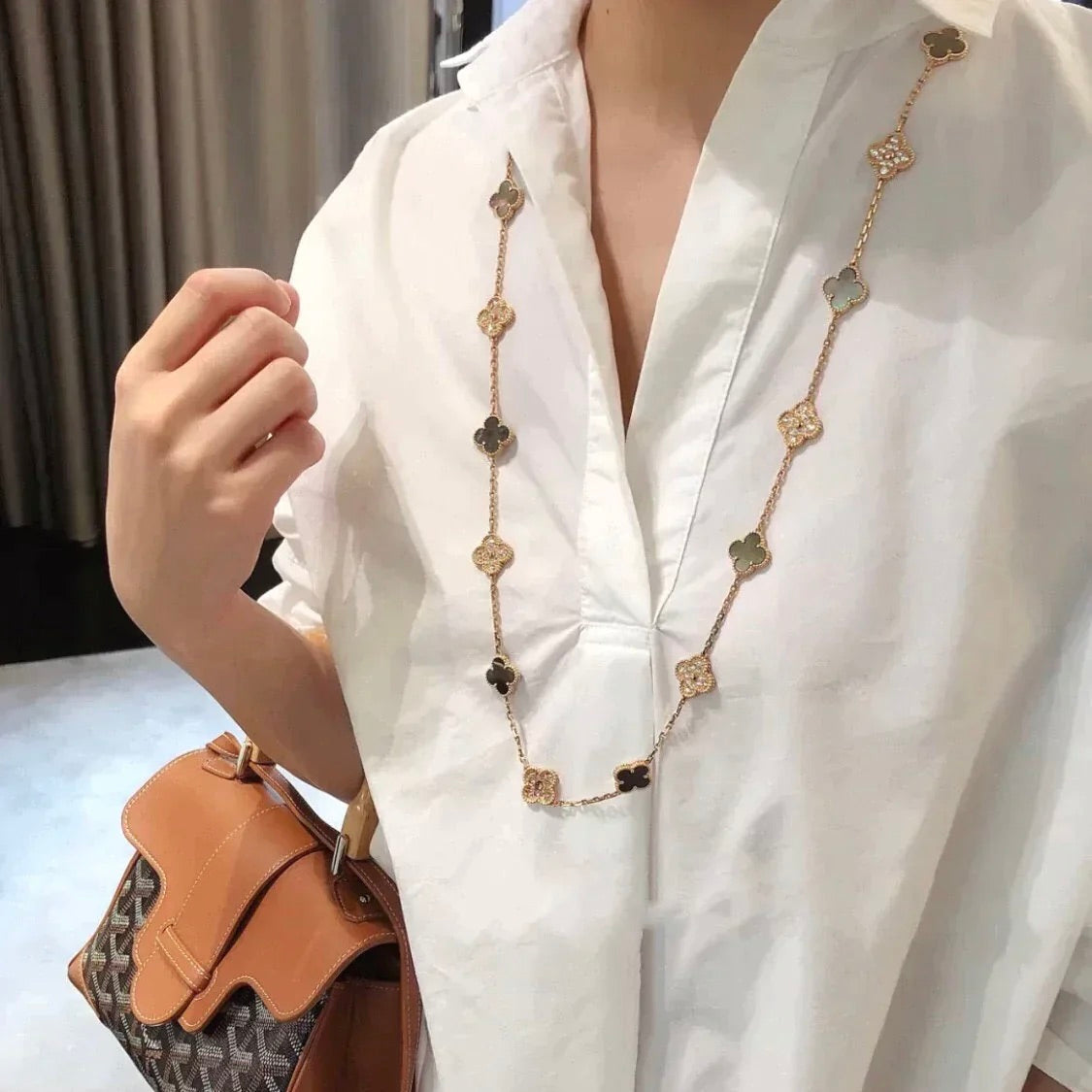[：Polaidi Jewelry]クローバー 20モチーフ ダークMOP ダイヤモンド ネックレス