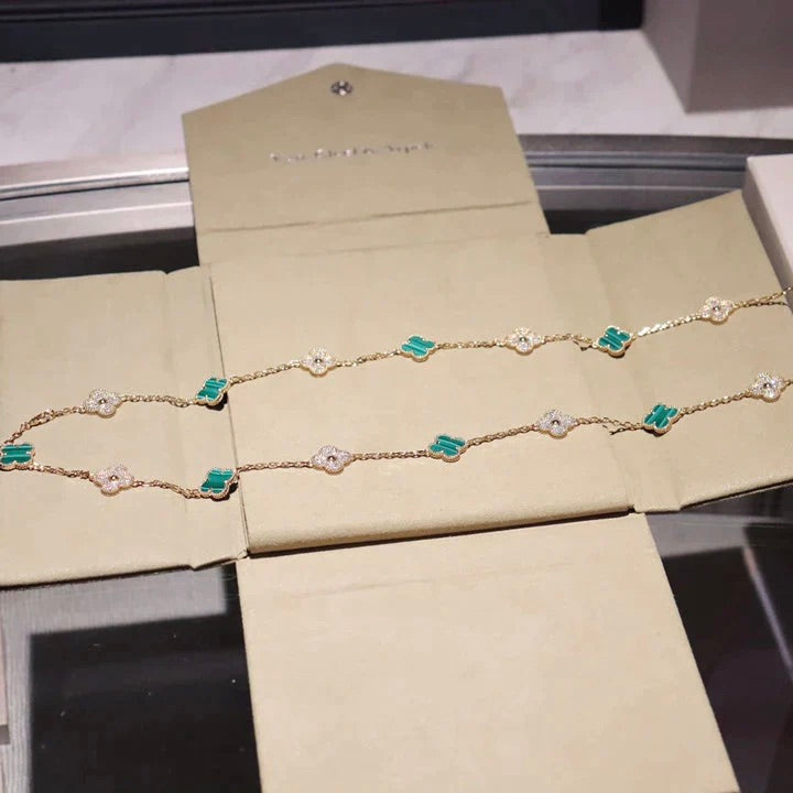 [:Polaidi Jewelry]クローバー 20モチーフ マラカイト ダイヤモンド ネックレス