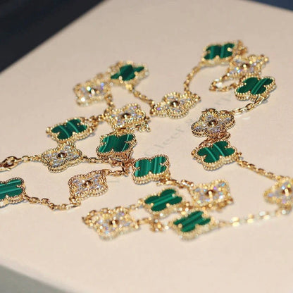 [:Polaidi Jewelry]クローバー 20モチーフ マラカイト ダイヤモンド ネックレス