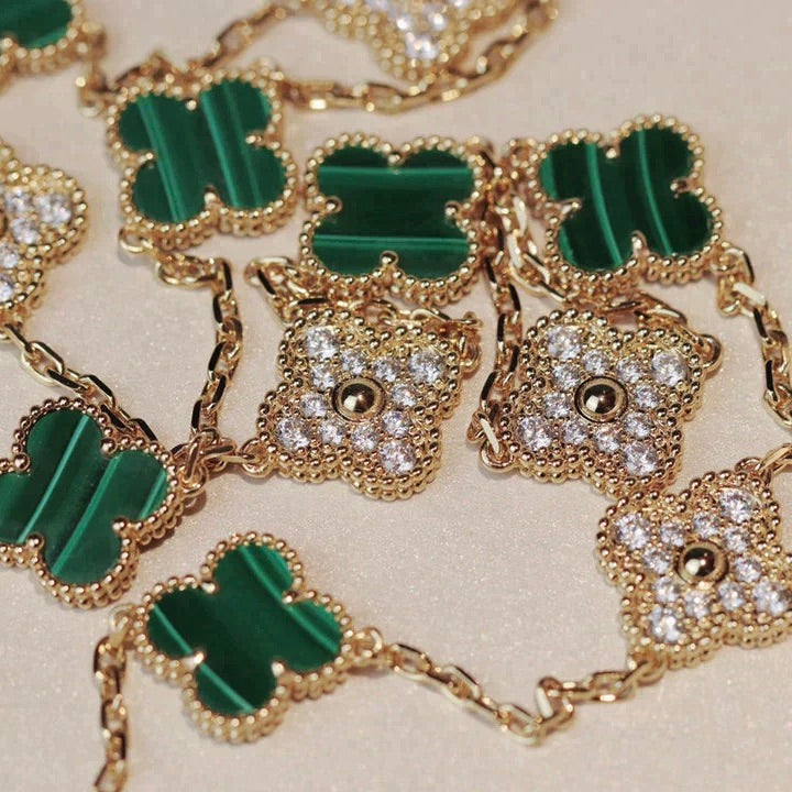[:Polaidi Jewelry]クローバー 20モチーフ マラカイト ダイヤモンド ネックレス