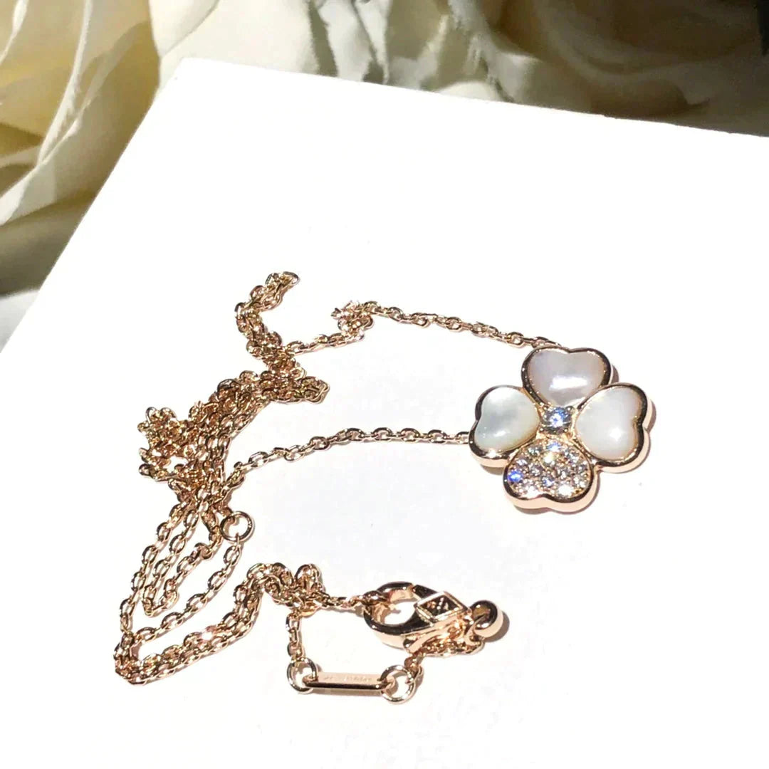 [：Polaidi Jewelry]クローバー MOP ダイヤモンド ローズゴールドネックレス
