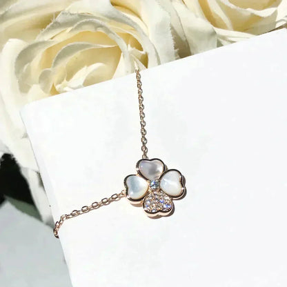[：Polaidi Jewelry]クローバー MOP ダイヤモンド ローズゴールドネックレス