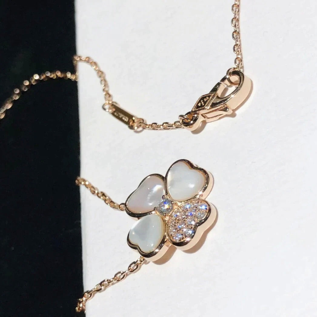 [：Polaidi Jewelry]クローバー MOP ダイヤモンド ローズゴールドネックレス