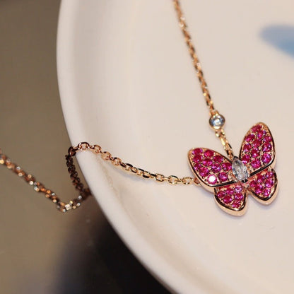 [Polaidi Jewelry]BUTTERFLY RED DIAMOND ROSE GOLD NECKLACE
