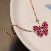 [Perlaura Jewelry ]BUTTERFLY RED DIAMOND ROSE GOLD NECKLACE