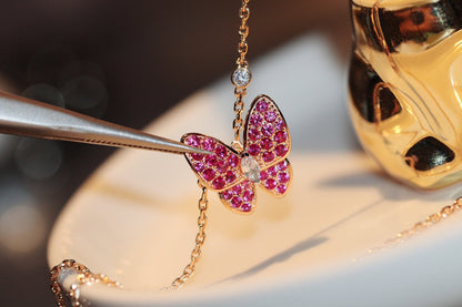 [：Polaidi Jewelry]バタフライレッドダイヤモンドローズゴールドネックレス