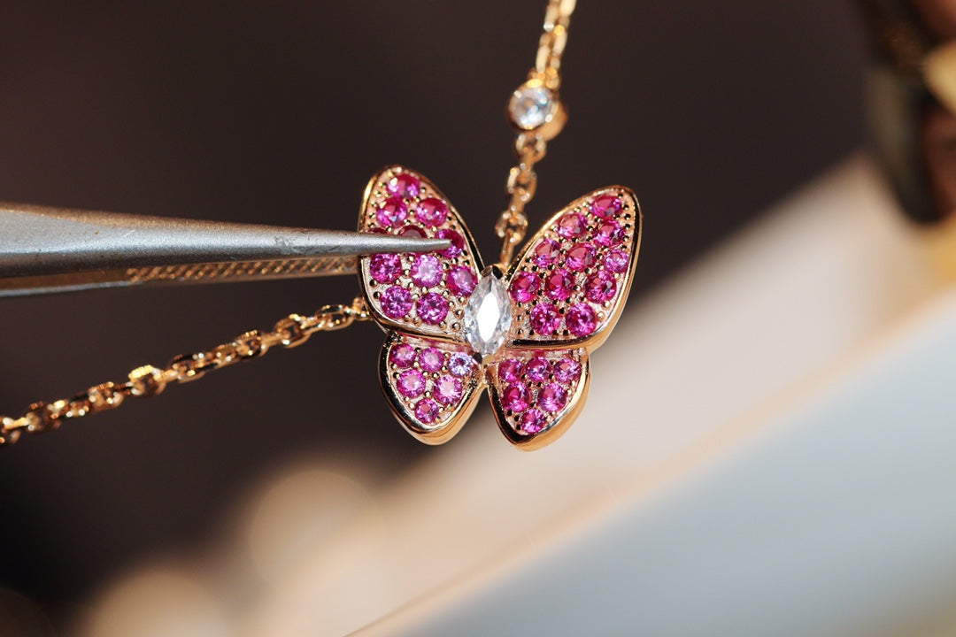 [Polaidi Jewelry]BUTTERFLY RED DIAMOND ROSE GOLD NECKLACE