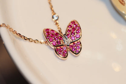 [：Polaidi Jewelry]バタフライレッドダイヤモンドローズゴールドネックレス
