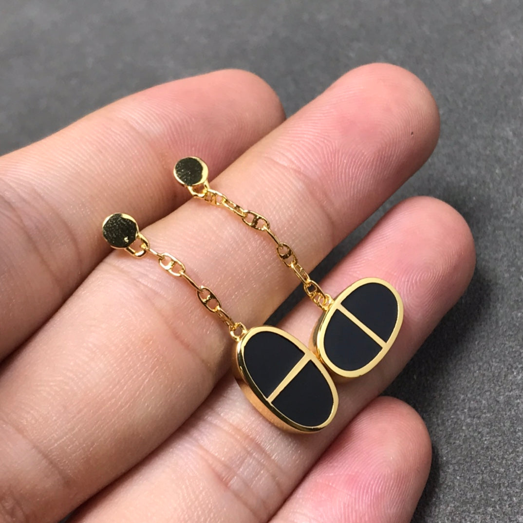 [：Polaidi Jewelry]CHAINE VERSO BLACK CERAMIC SILVER EARRINGS