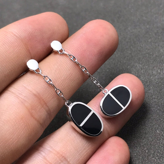 [Polaidi Jewelry]CHAINE VERSO BLACK CERAMIC SILVER EARRINGS