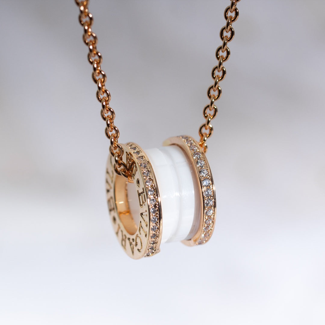 [：Polaidi]ZERO 1 WHITE CERAMIC PINK GOLD DIAMOND NECKLACE