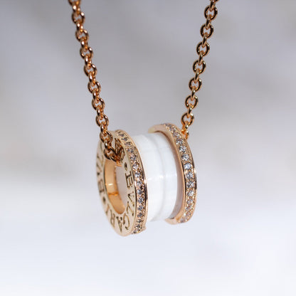 [：Polaidi]ZERO 1 WHITE CERAMIC PINK GOLD DIAMOND NECKLACE