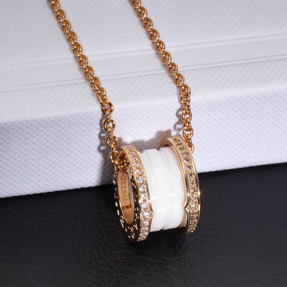 [：Polaidi]ZERO 1 WHITE CERAMIC PINK GOLD DIAMOND NECKLACE