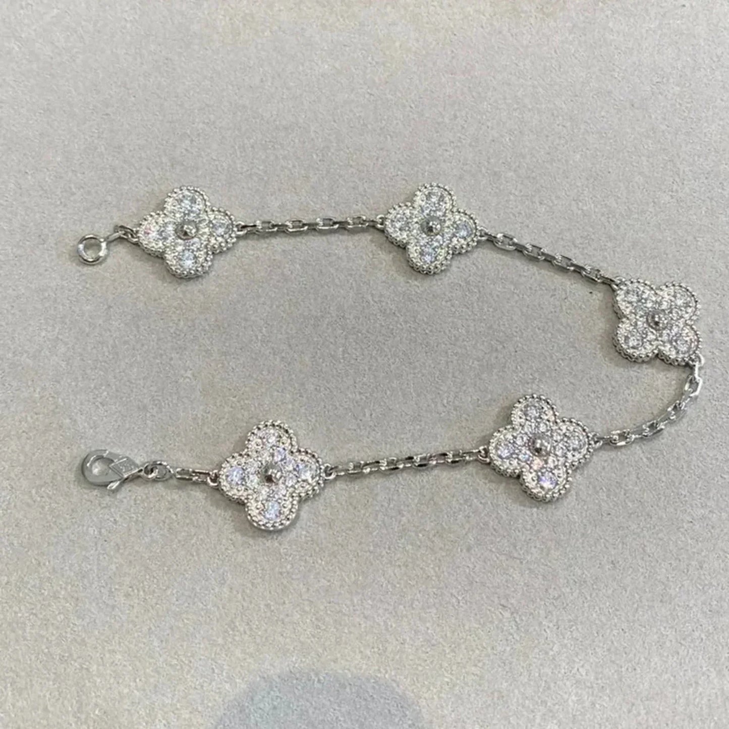 [：Polaidi Jewelry]クローバー 5モチーフ ダイヤモンドブレスレット シルバー