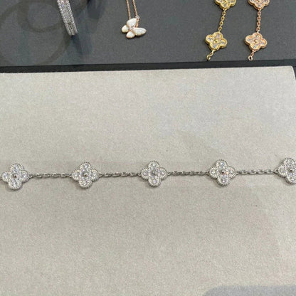 [：Polaidi Jewelry]クローバー 5モチーフ ダイヤモンドブレスレット シルバー