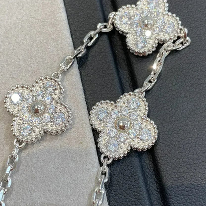 [：Polaidi Jewelry]クローバー 5モチーフ ダイヤモンドブレスレット シルバー