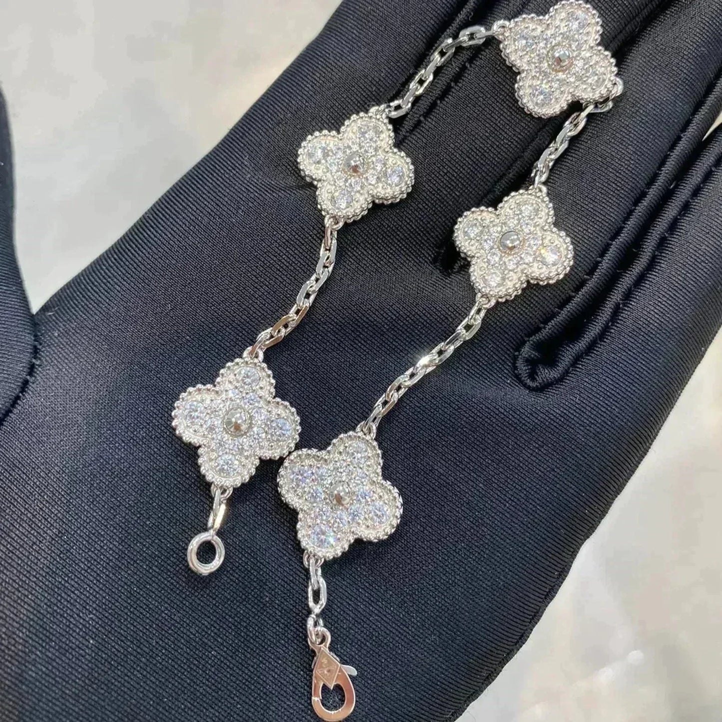 [：Polaidi Jewelry]クローバー 5モチーフ ダイヤモンドブレスレット シルバー