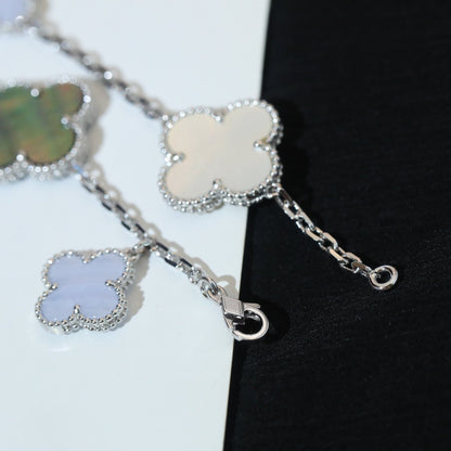 [：Polaidi Jewelry]CLOVER BRACELET 5 MOTIFS MOP CHALCEDONY SILVER