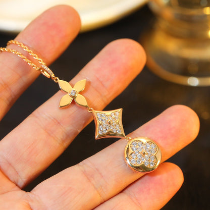 [：Polaidi Jewelry]スターアンドサン ダイヤモンドピンクゴールドネックレス