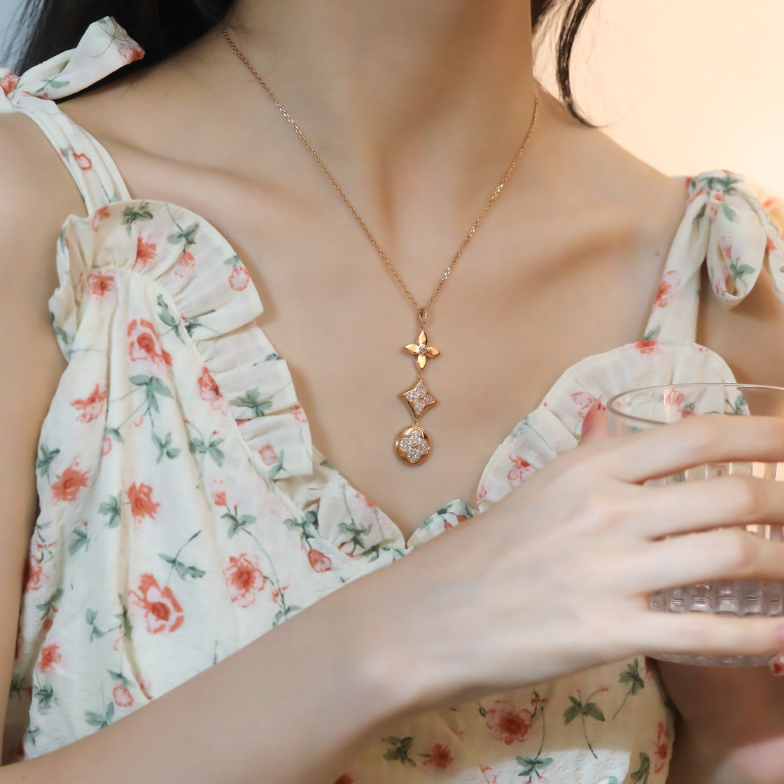 [Polaidi Jewelry]STAR AND SUN DIAMOND PINK GOLD NECKLACE