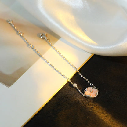 [：Polaidi Jewelry]SUN MOTIF PINK MOP SILVER BRACELET