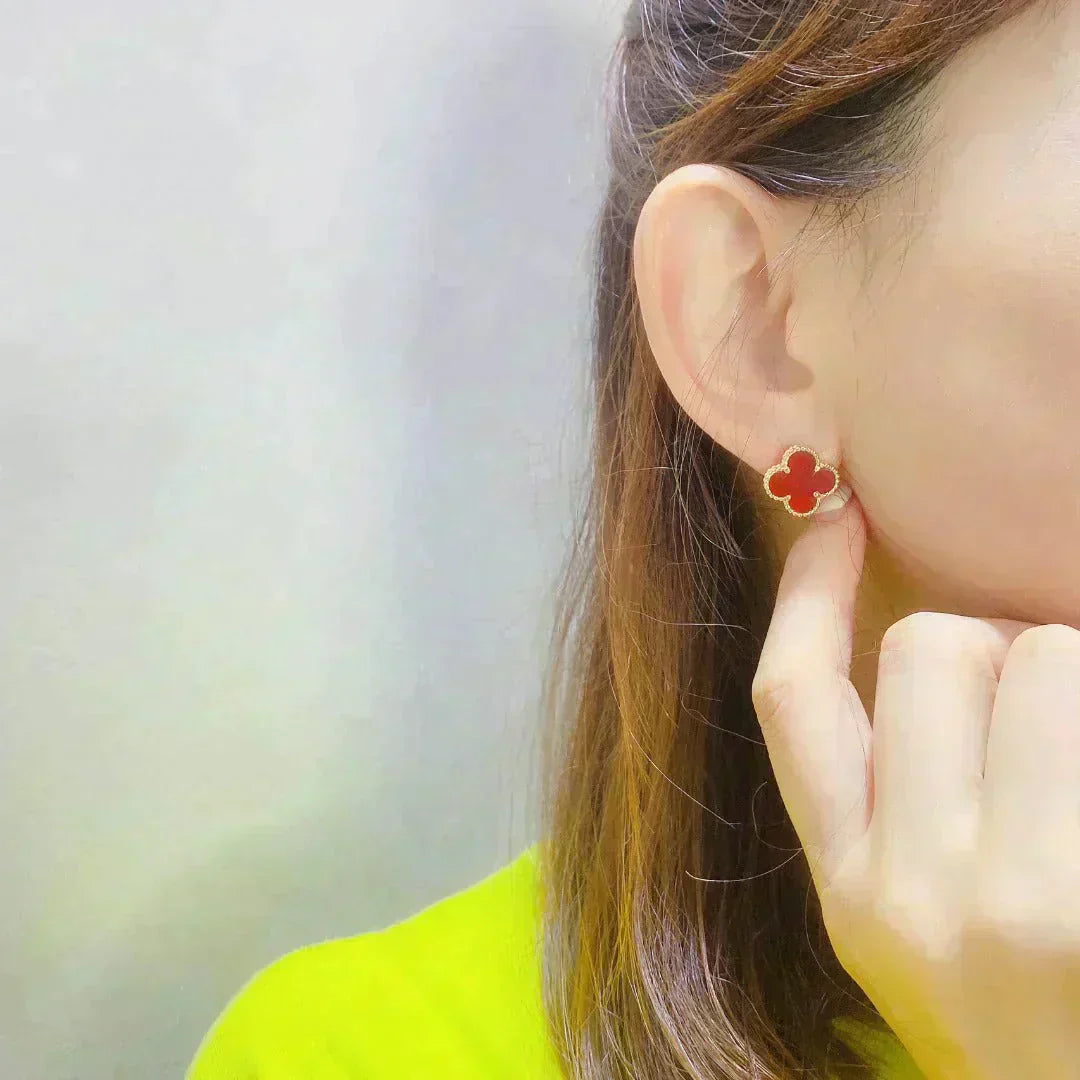 [：Polaidi Jewelry]CLOVER MEDIUM 1 MOTIFS CARNELIAN  EARRINGS