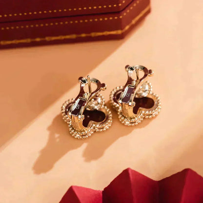 [Polaidi Jewelry]CLOVER MEDIUM 1 MOTIFS CARNELIAN  EARRINGS
