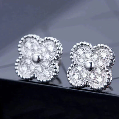 [：Polaidi Jewelry]クローバー 1モチーフ ダイヤモンド スタッドピアス シルバー