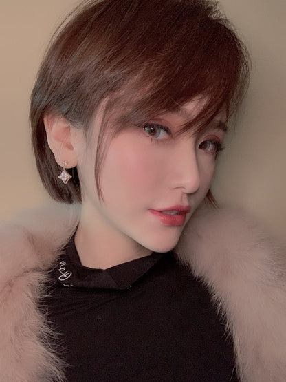 [Polaidi Jewelry]DOUBLE STAR PINK GOLD MOP DROP EARRINGS