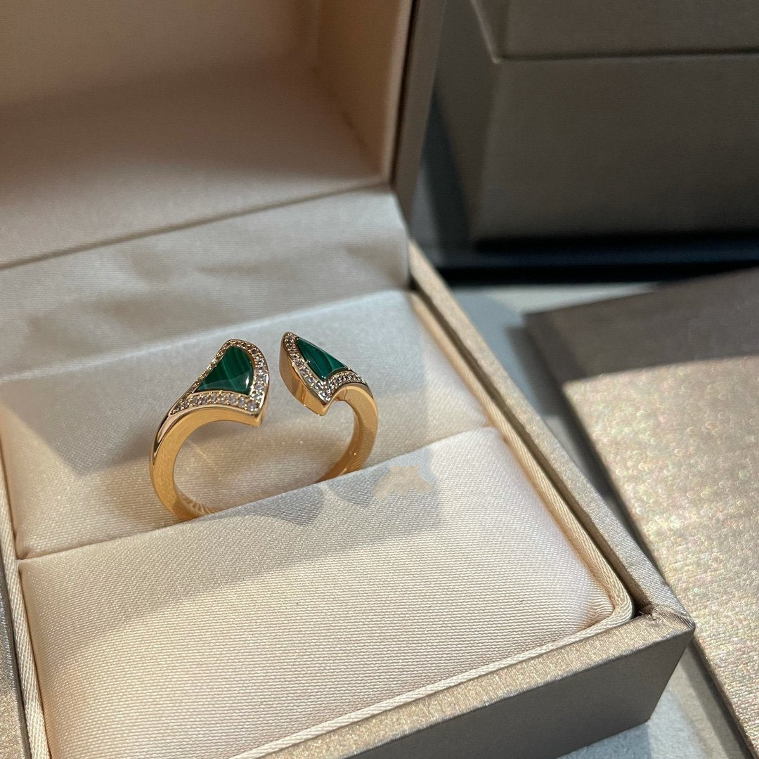 [Polaidi Jewelry]DREAM MALACHITE DIAMOND OPEN RING