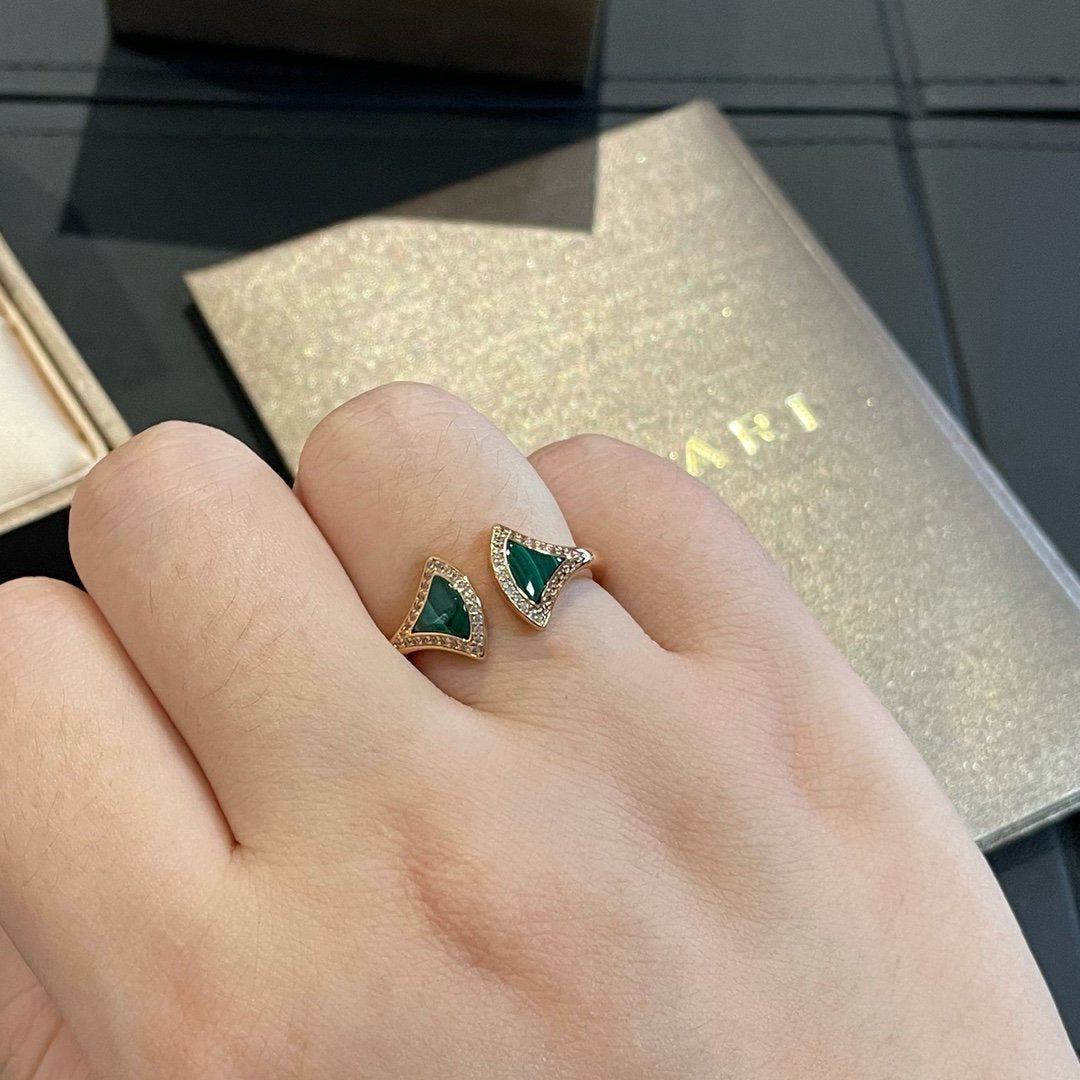 [Polaidi Jewelry]DREAM MALACHITE DIAMOND OPEN RING