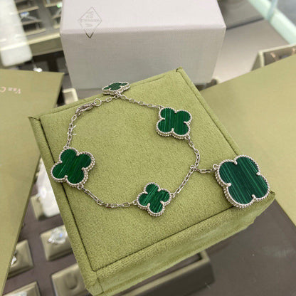 [：Polaidi Jewelry]CLOVER 5 MOTIFS SIVLER MALACHITE BRACELET